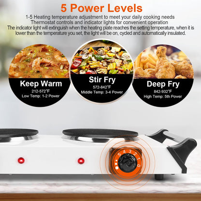 2000W Portable Dual Coil Hot Plate Stove with 5 Temp Settings - Perfect for RVs & Small Spaces