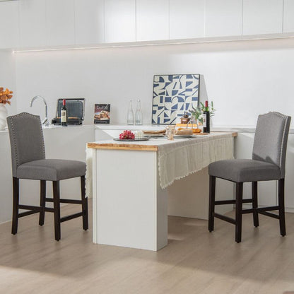 Elegant 25" Upholstered Counter Height Bar Stools - Comfort & Style with Rubber Wood Support (Set of 2)