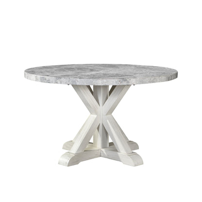 Elegant Dark Gray 5-Piece Round Dining Set with Marble Top and Rustic White Base