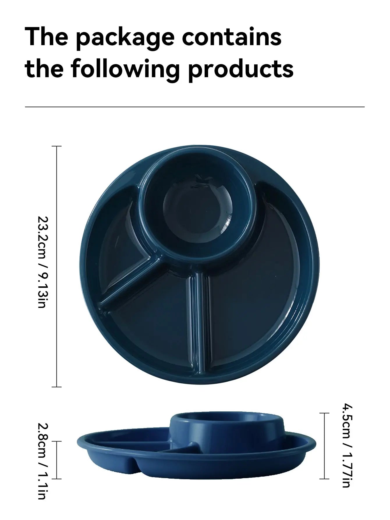 WORTHBUY Reusable Round Dinner Plate With Fork Spoon Kitchen Dinnerware Divided Plates For Adults Children Microwave Safe Dish