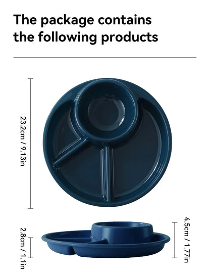 WORTHBUY Reusable Round Dinner Plate With Fork Spoon Kitchen Dinnerware Divided Plates For Adults Children Microwave Safe Dish
