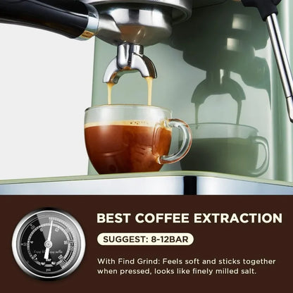 Espresso Coffee Machine 15 Bar Espresso Maker with Milk Frother Steam Wand Cappuccino, Latte for Home Barista, 1.6L