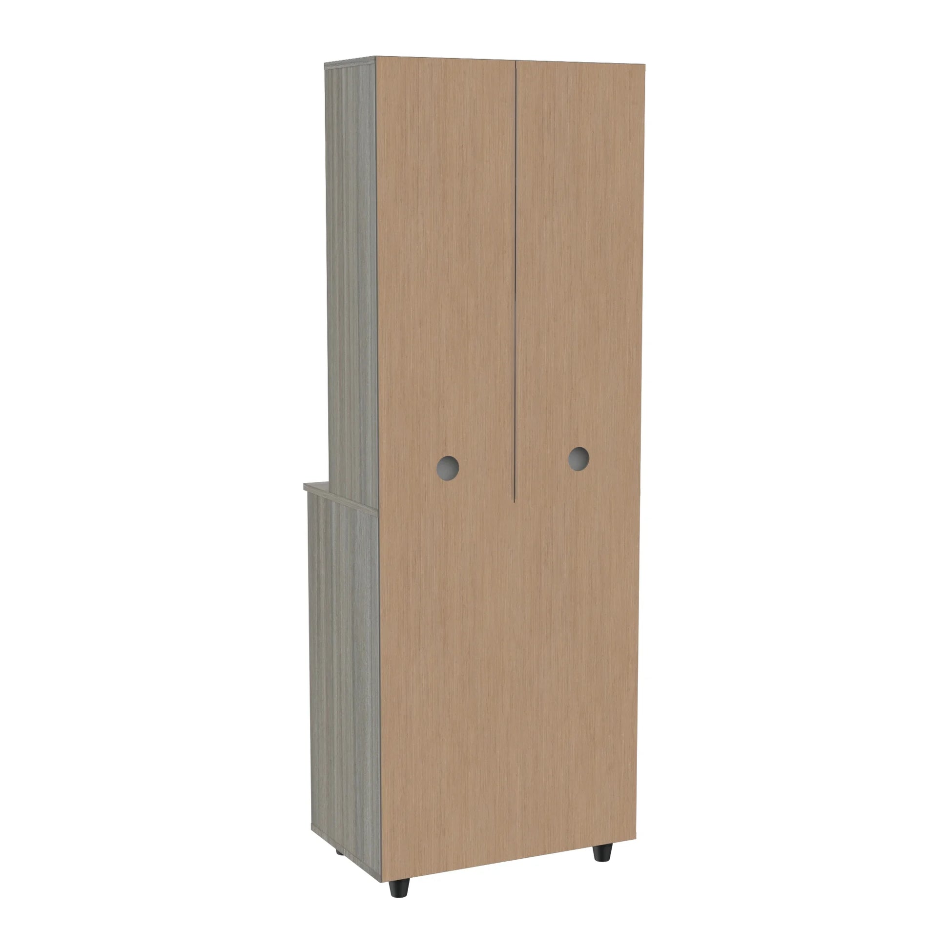 INVAL 3-Drawer 4-Shelf Kitchen/Microwave Storage Cabinet in Gray Smoke Oak
