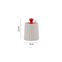 Color: Red - Ceramic Seasoning Pot Set Kitchen MSG Salt Shaker