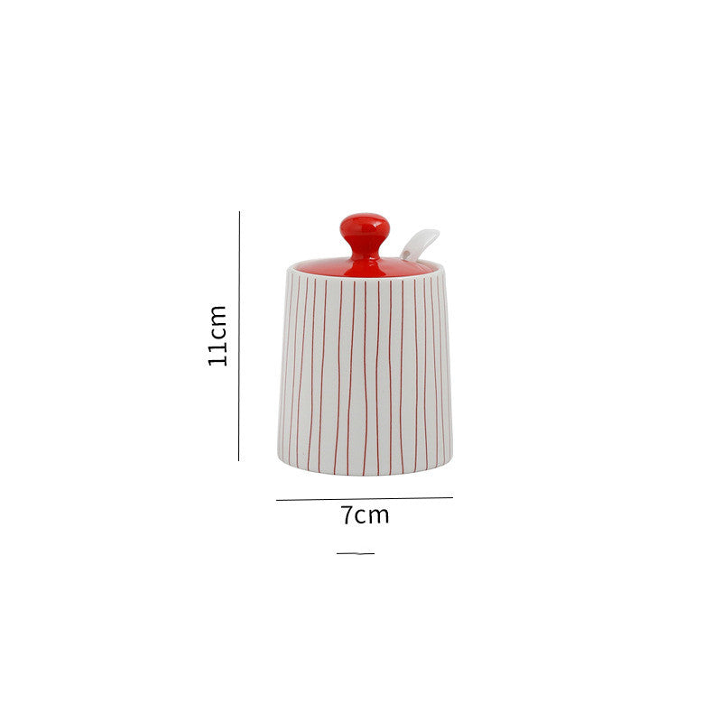 Color: Red - Ceramic Seasoning Pot Set Kitchen MSG Salt Shaker
