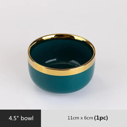 Gilt Rim Green Ceramic Plate Steak Food Plates Bowls Ins Dinner Dish Luxurious Porcelain Dinnerware Set for Family Hotel