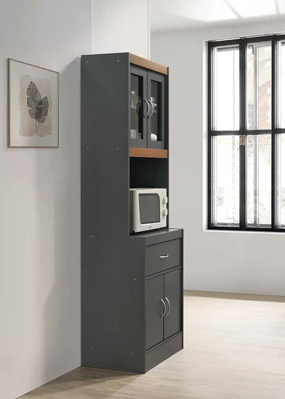 Hodedah Grey-Oak Kitchen Cabinet with One Drawer and Microwave Space