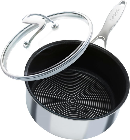 Circulon Clad 2-Quart Stainless Steel Saucepan with Glass Lid and Hybrid Steelshield Nonstick Technology - Silver