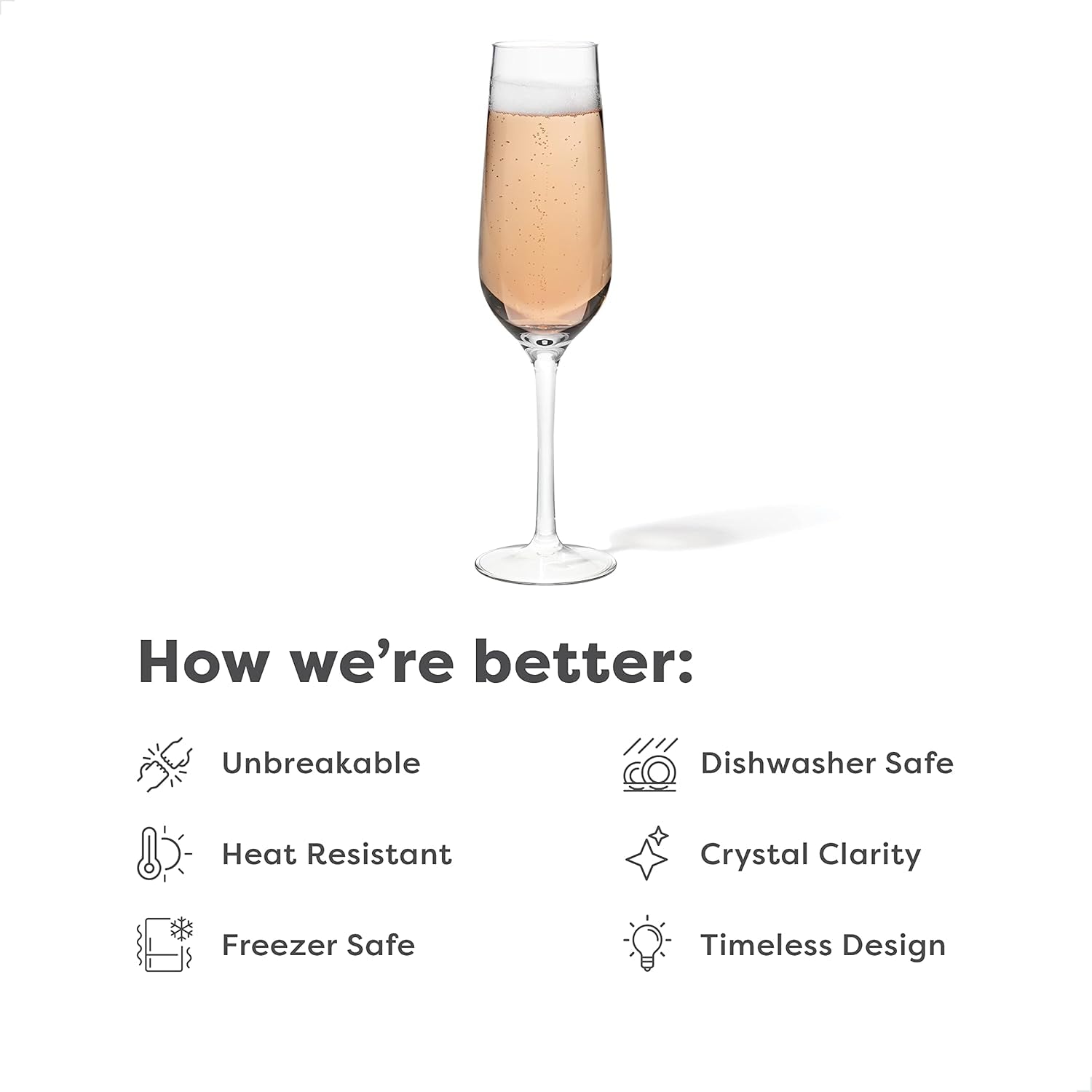 TOSSWARE Reserve 9oz Premium Tritan Champagne Flute Set of 4 - Unbreakable, Dishwasher Safe, and Heat Resistant