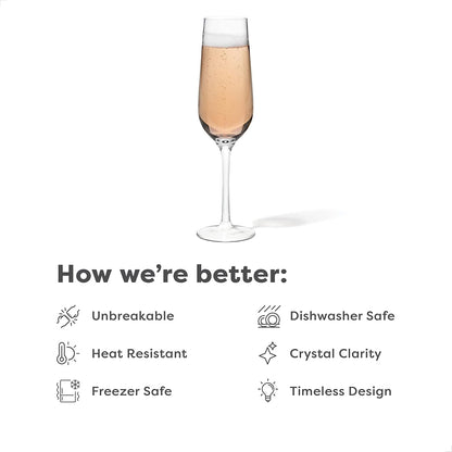 TOSSWARE Reserve 9oz Premium Tritan Champagne Flute Set of 4 - Unbreakable, Dishwasher Safe, and Heat Resistant