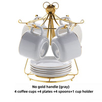 Color: Gray, Capacity: Gold free handle - Simple Gold-painted Coffee Cup Suit Luxury Ceramic European-style Latte Art Afternoon Tea With Shelf
