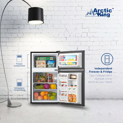 Arctic King 3.2 Cu Ft Two Door Mini Fridge with Freezer, Stainless Steel, E-Star