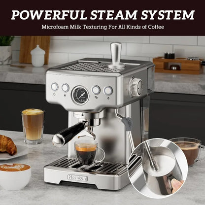 15 Bar Espresso Machine with Milk Frother Steam Wand for Cappuccino, Latte, Macchiato, 1450W Professional Coffee Machine