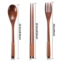 3 Pieces Tableware Natural Wood Dinnerware Spoon Chopsticks Fork Dinner Portable Tableware Grain Household Kitchen Cutlery Set