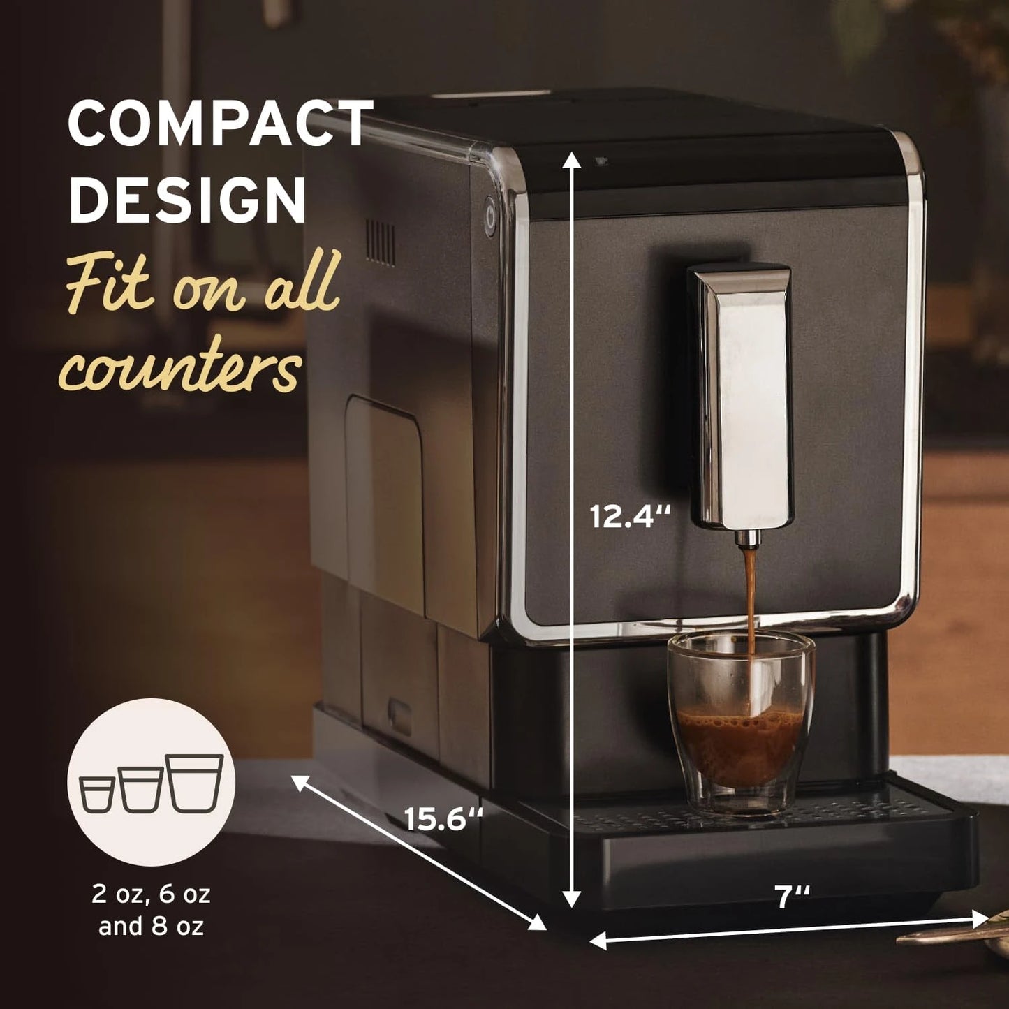 Automatic Espresso & Coffee Machine Bundle with Built-in Grinder, Comes With 2 x 17.6 oz. Bags of Whole Bean Coffee