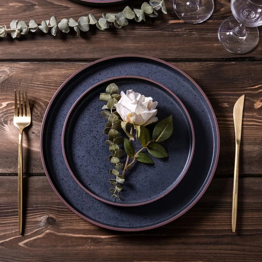 Ceramic Dinnerware Sets of 6, High Edge Stoneware Plates and Bowls Set, Chip and Crack Resistant |