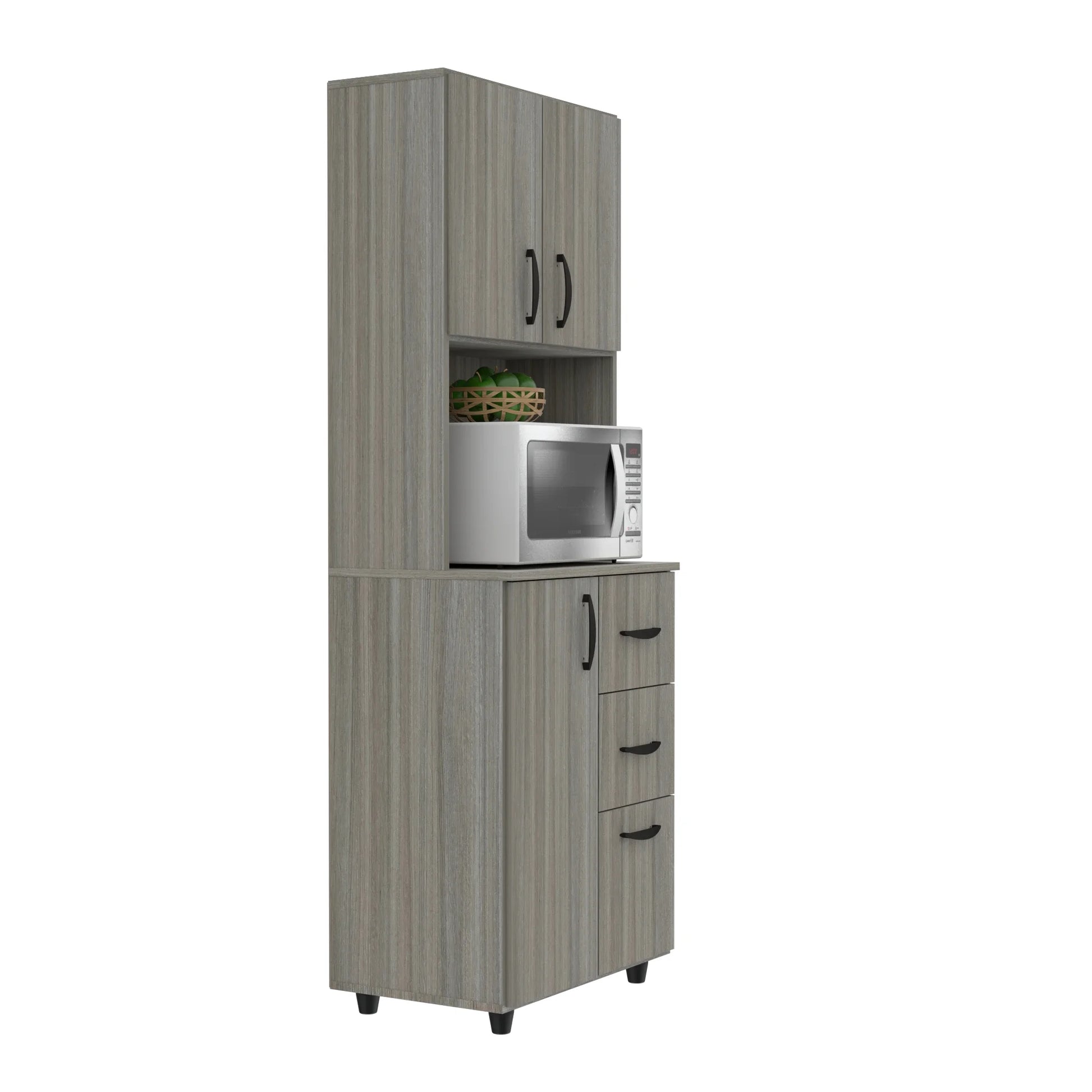 INVAL 3-Drawer 4-Shelf Kitchen/Microwave Storage Cabinet in Gray Smoke Oak