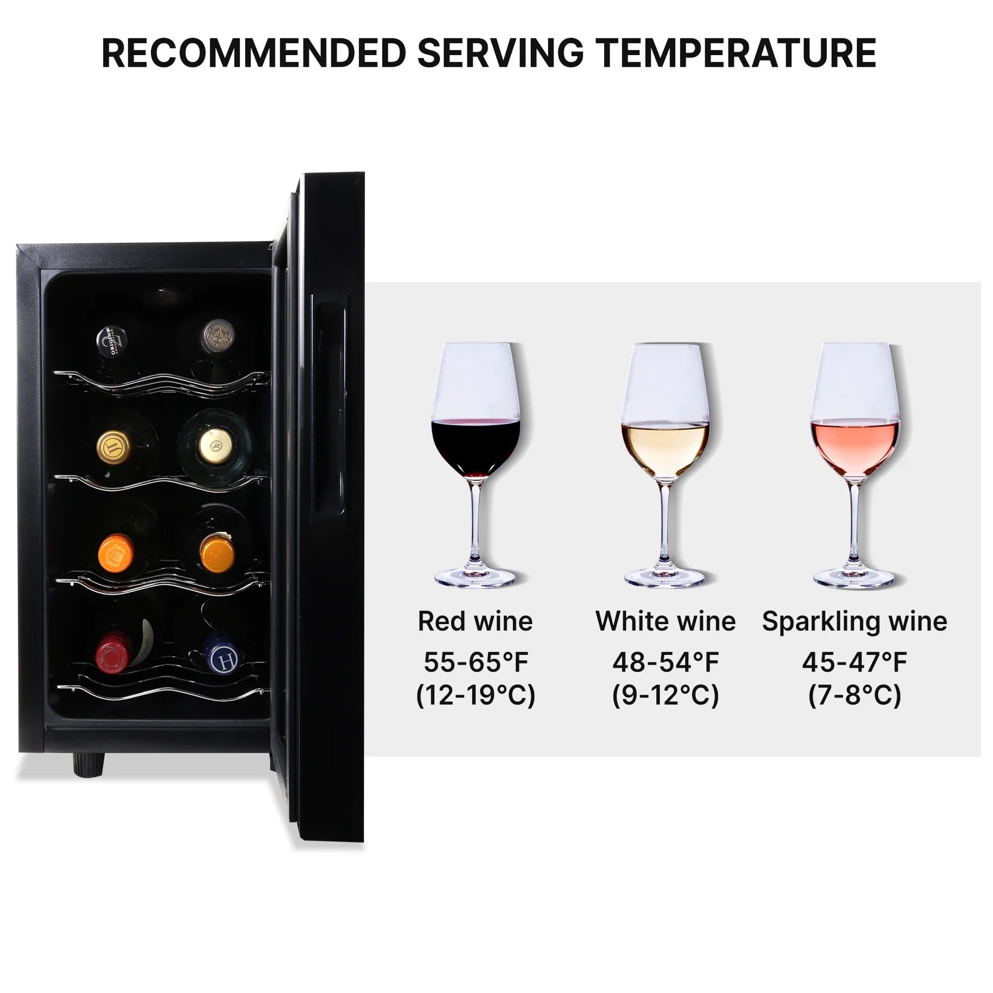 Koolatron 8-Bottle Thermoelectric Wine Cooler, 0.8 Cu Ft (23L), Freestanding Black Refrigerator for Red, White, and Sparkling Wines