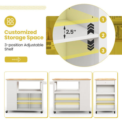 Mobile Kitchen Island Trolley Featuring Open Shelves and Drawer Storage