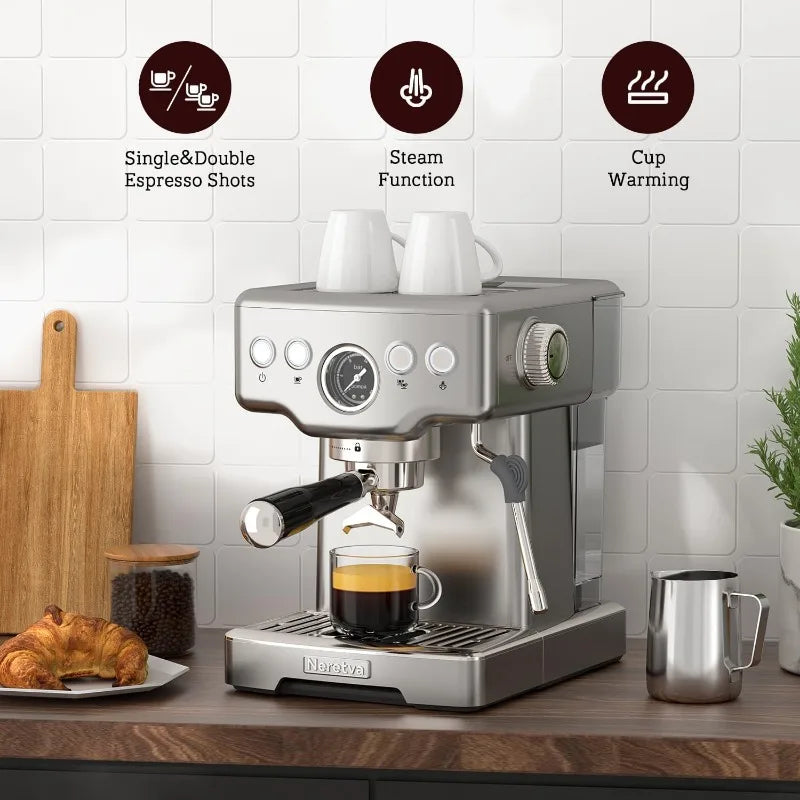 15 Bar Espresso Machine with Milk Frother Steam Wand for Cappuccino, Latte, Macchiato, 1450W Professional Coffee Machine