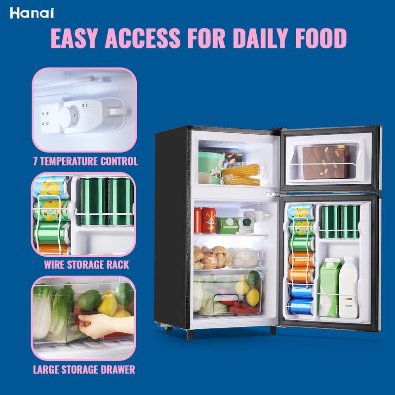 WANAI Double Door Mini Fridge - Ideal for Office, Dormitory, or Bedroom Use