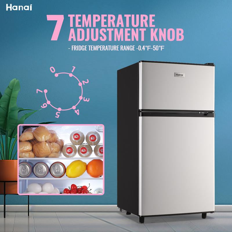 WANAI Double Door Mini Fridge - Ideal for Office, Dormitory, or Bedroom Use