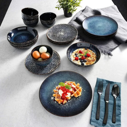 Cobalt Blue Dishes and Plates Sets, Matisse 16 Piece Double Bowl Dinnerware Set
