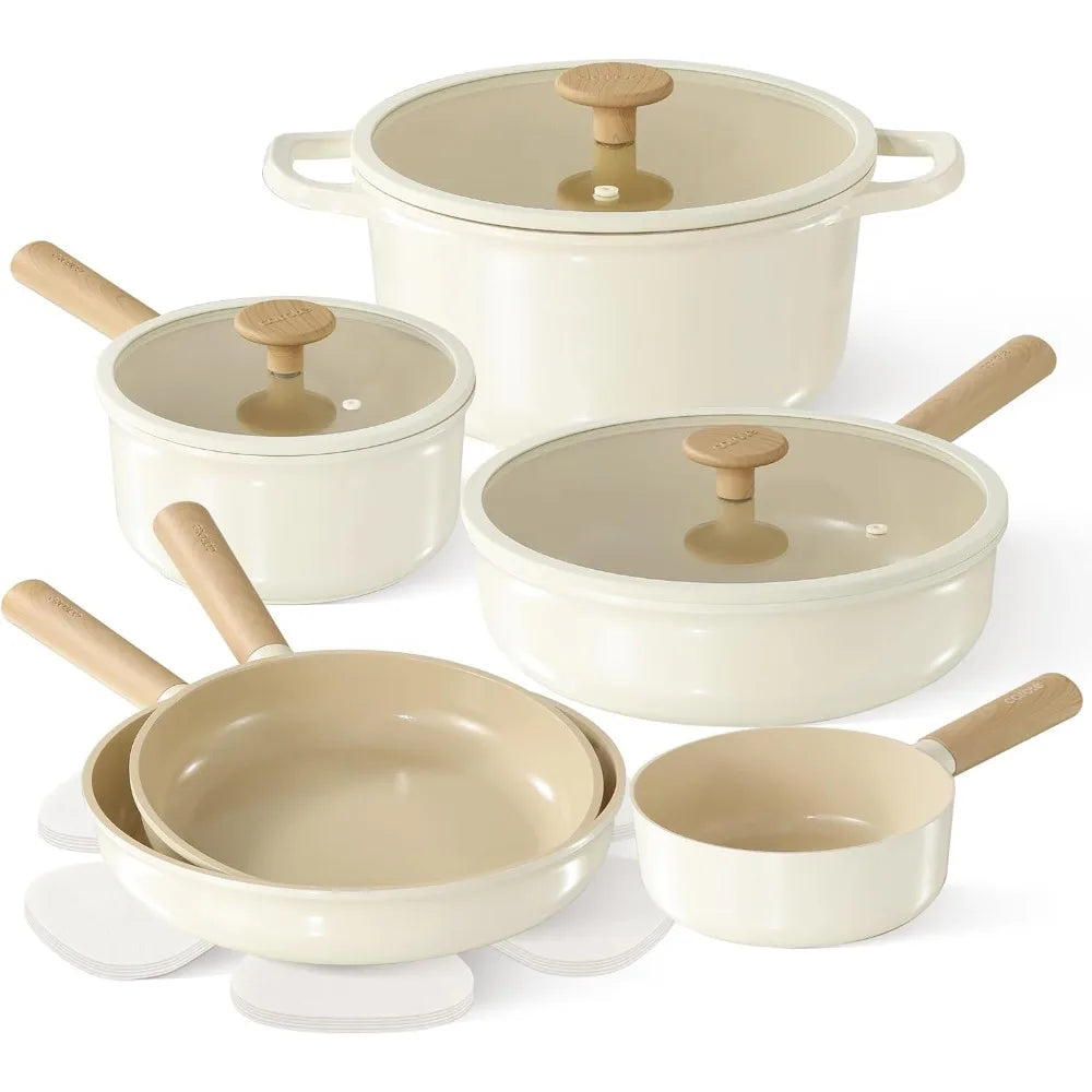 2025 NEW CAROTE Ceramic Pots and Pans Set, 14pcs Cookware Set, Non-toxic Healthy Non Stick Cooking Set, with Frying Pans Set