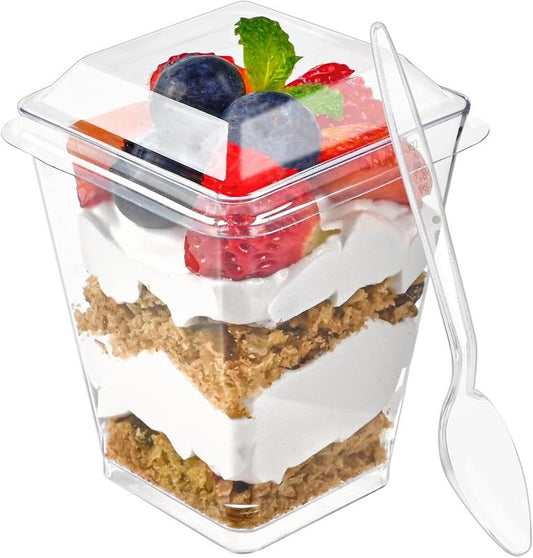 50 Pack 5 Oz Dessert Cups with Lids and Spoons, Plastic Parfait Cups with Lids Clear Mini Dessert Cups with Spoons for Party Individual Pudding Yogurt Fruit Trifle Jello