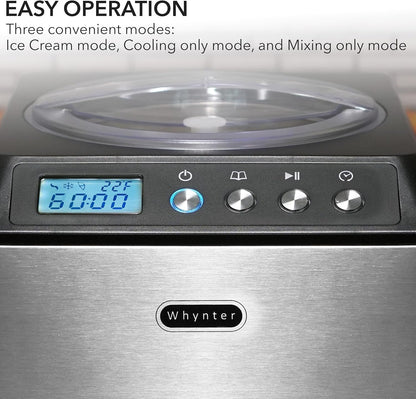 Whynter ICM-201SB Automatic Ice Cream Maker with Built-In Compressor, 2.1 Qt Capacity, LCD Digital Display, and Timer, Stainless Steel