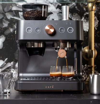 Café Bellissimo Semi-Automatic Espresso Machine with Milk Frother, Wi-Fi Connectivity, Built-In Bean Grinder, 15-Bar Pump, and 95-Ounce Water Reservoir in Steel Silver