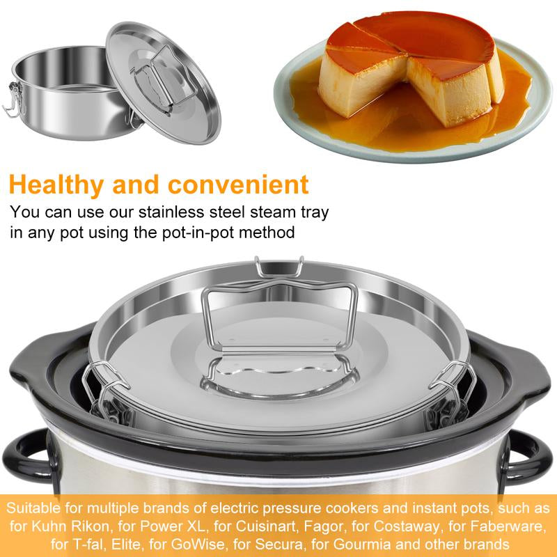 304 Stainless Steel Flan Mold with Lid and Handle - 1.5QT Capacity Round Cake Baking Pan for Flan, Chocolate Cake, Cupcakes, and Pudding
