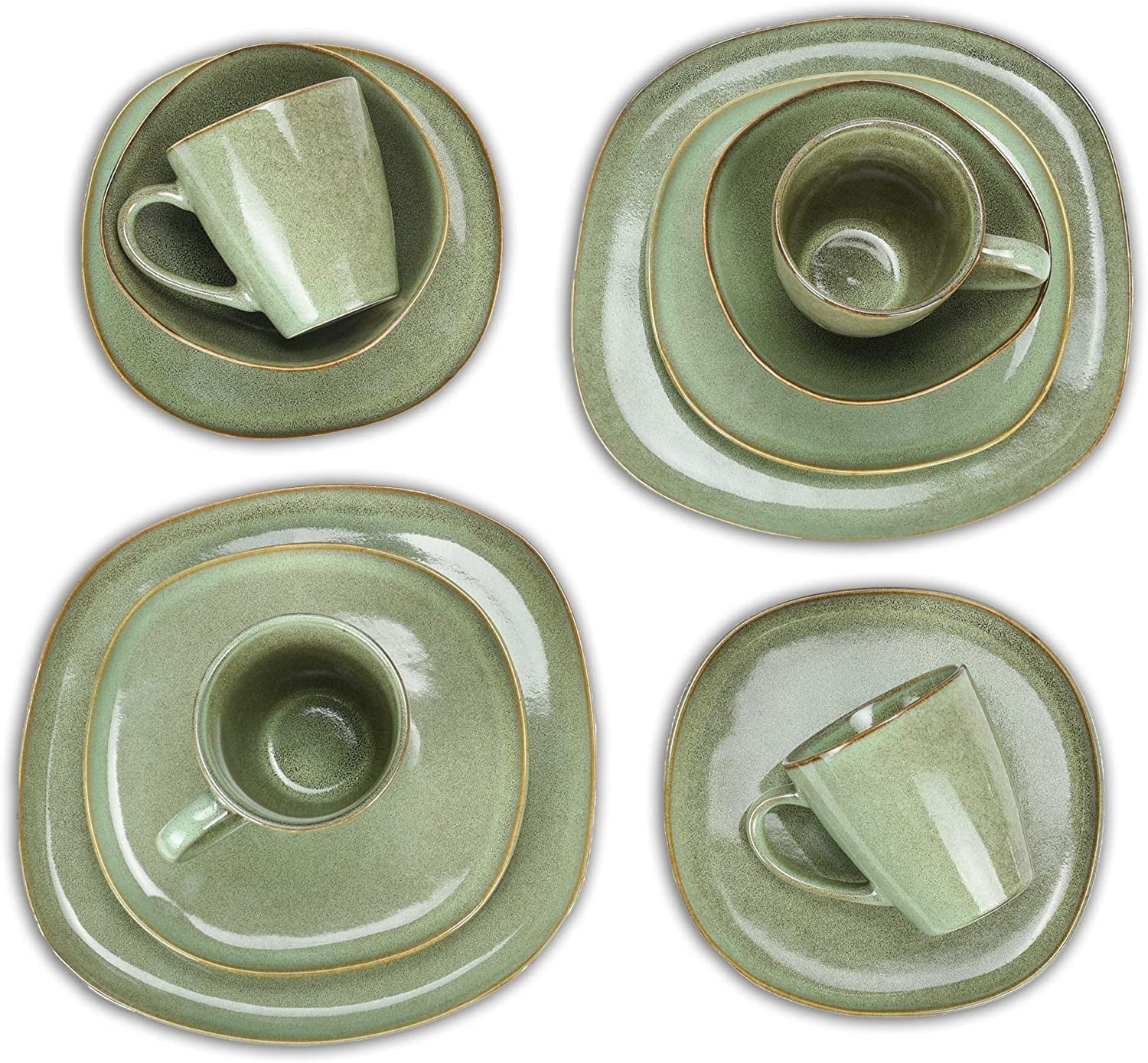 Elanze Designs Modern Chic Smooth Ceramic Stoneware Dinnerware 16 Piece Set - Service for 4, Sage Green