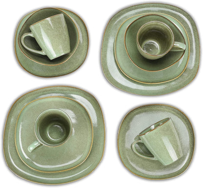 Elanze Designs Modern Chic Smooth Ceramic Stoneware Dinnerware 16 Piece Set - Service for 4, Sage Green