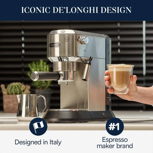 Dedica EC680M, Espresso Machine, Coffee and Cappucino Maker with Milk Frother, Metal / Stainless,