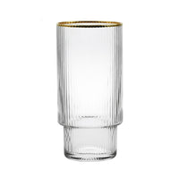 Color: Gold, style: High cup - Nordic Ins Japanese Home Hotel Transparent Phnom Penh Vertical Pattern Crystal Glass Water Bottle