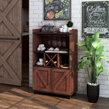 Furniture of America Keya Farmhouse 6-Shelf Wine Cabinet Buffet Vintage Walnut Walnut Finish, Wood Finish