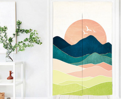 Color: The mountains glow, Size: 80x150 - Fabric Perforation-free Bedroom Household Bathroom Kitchen Partition Curtain