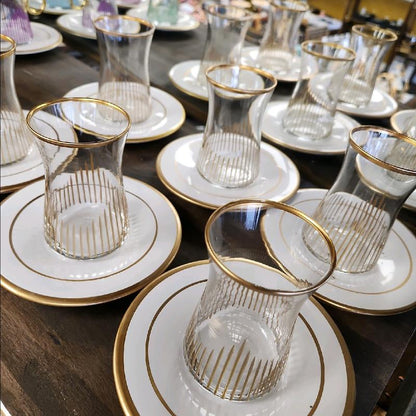Gold Streak Six-Piece Turkish Tea Set for an Elegant Tea Experience
