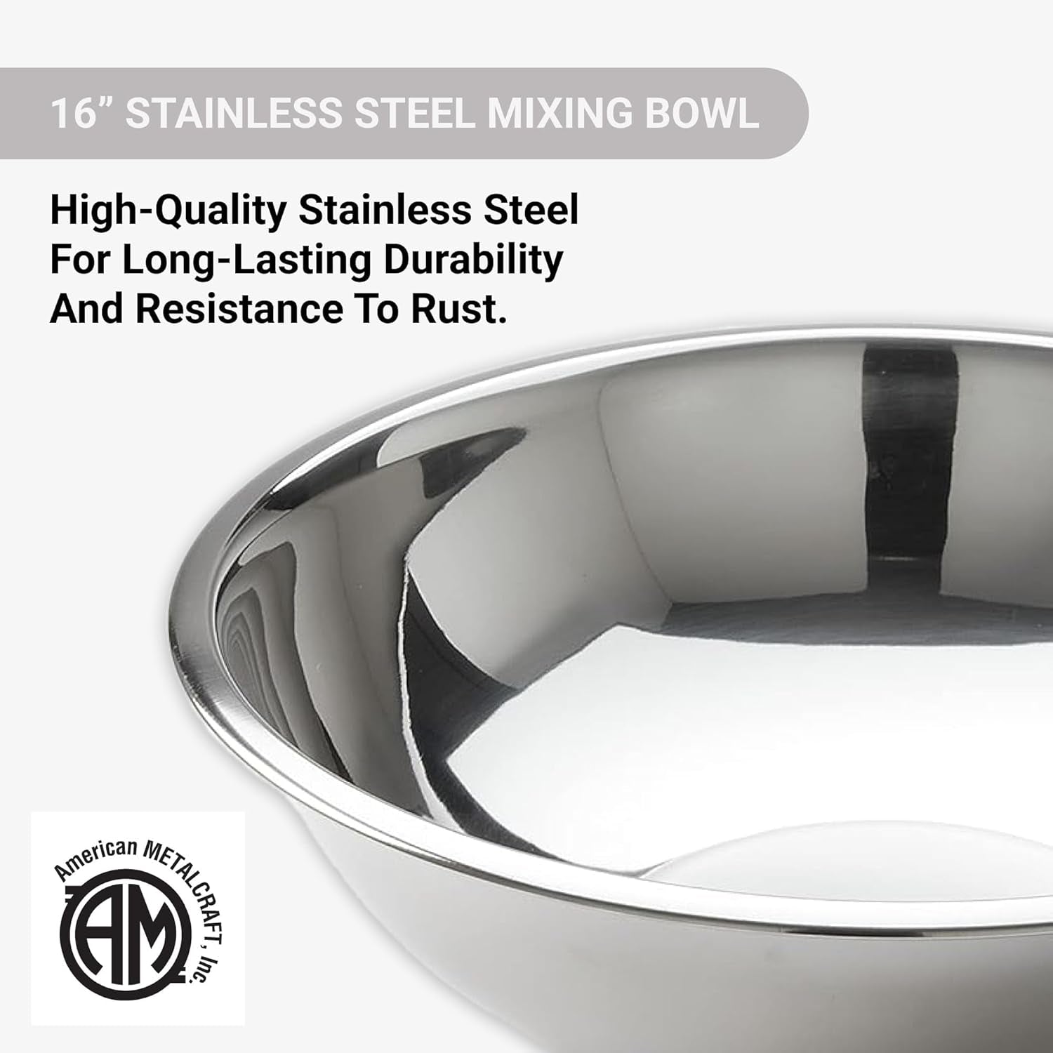 American Metalcraft 16-Inch Heavy-Duty Stainless Steel Mixing Bowl - 13-Quart Capacity