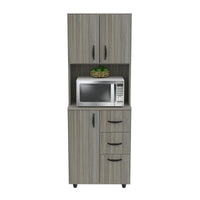 INVAL 3-Drawer 4-Shelf Kitchen/Microwave Storage Cabinet in Gray Smoke Oak