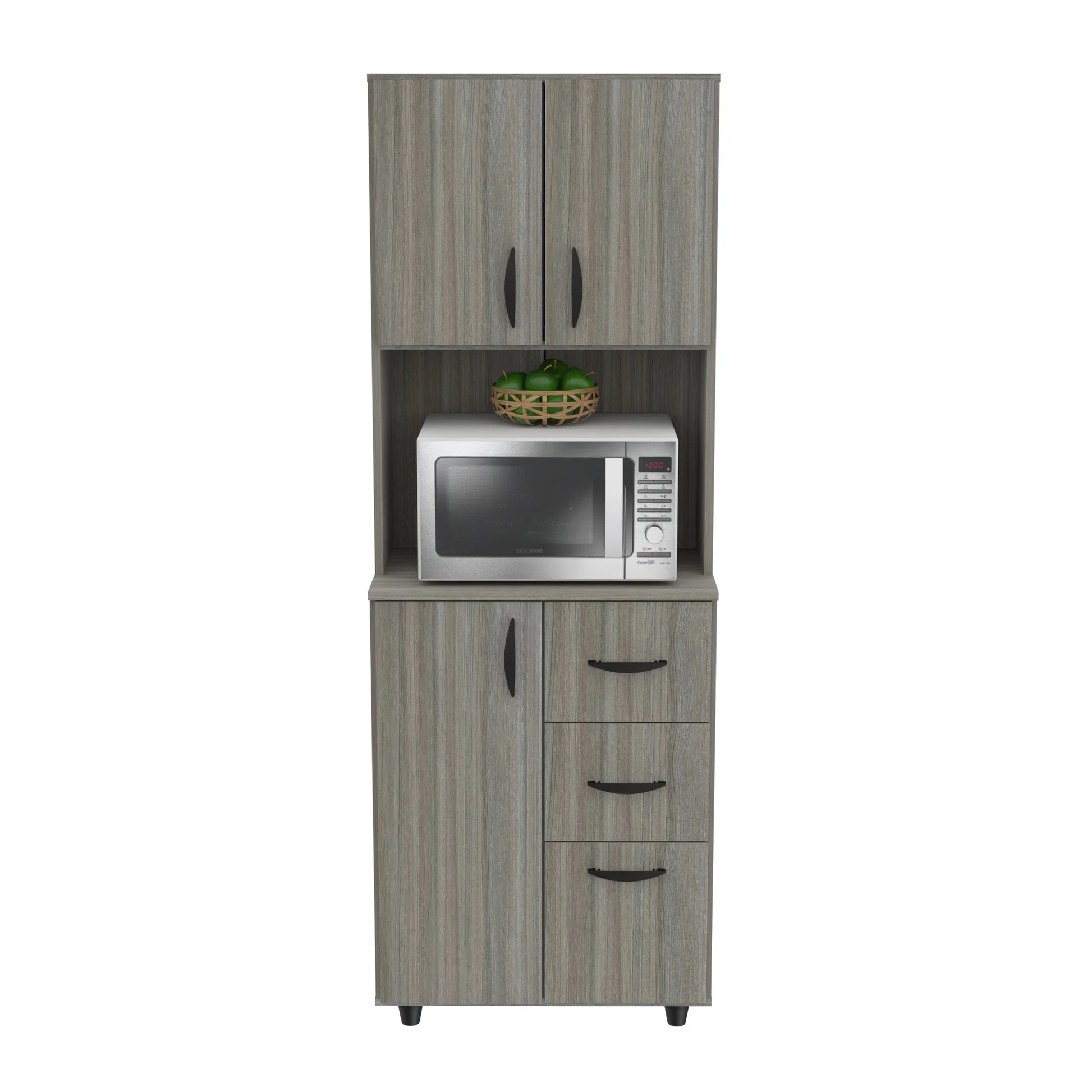 INVAL 3-Drawer 4-Shelf Kitchen/Microwave Storage Cabinet in Gray Smoke Oak