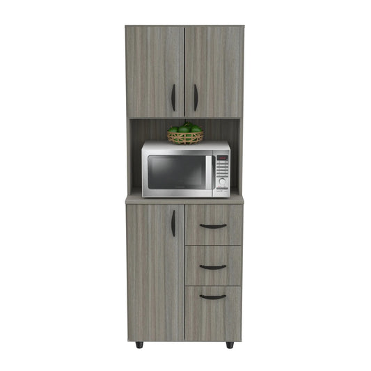 INVAL 3-Drawer 4-Shelf Kitchen/Microwave Storage Cabinet in Gray Smoke Oak