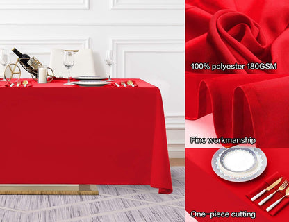 Surmente Rectangular Red Polyester Tablecloth, 90 x 132 Inches, Ideal for Weddings, Banquets, and Restaurants