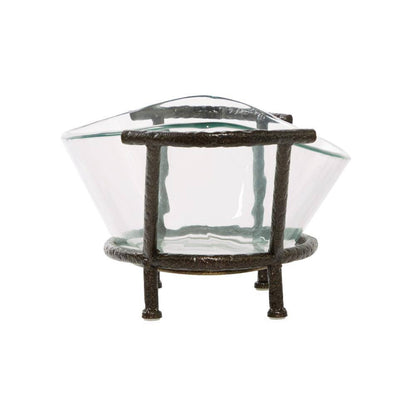 Clear Kitchen Decorative Serving Bowl with Brown Metal Base