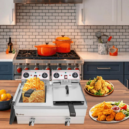 Zimtown 3000W Electric Deep Fryer with Dual Tanks and 23.6L Capacity for Commercial Use