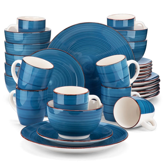 Vancasso, Series Bella, 32-Piece Stoneware Dinnerware Set, Blue Dinner Set, Service for 8