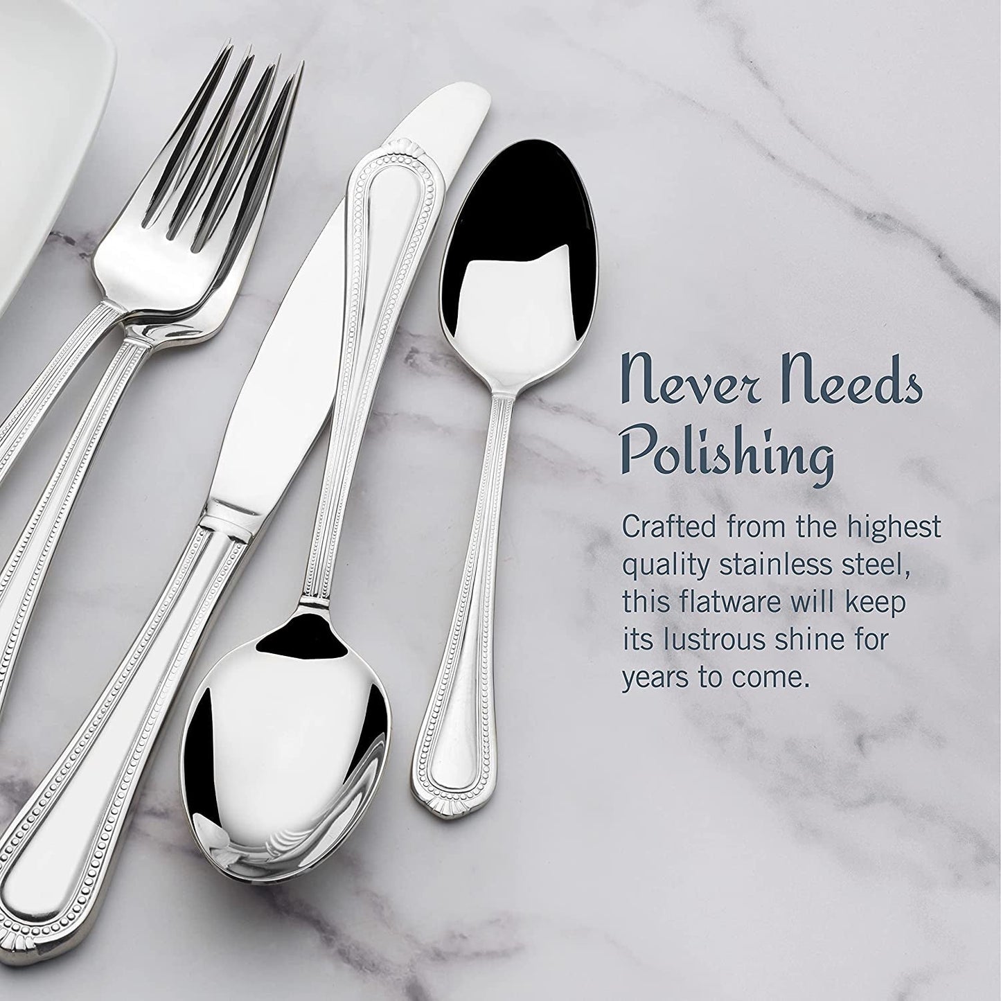 Mikasa Regent Bead 65-Piece Flatware Set for 12, 18/10 Stainless Steel with Serving Utensils