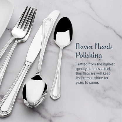 Mikasa Regent Bead 65-Piece Flatware Set for 12, 18/10 Stainless Steel with Serving Utensils