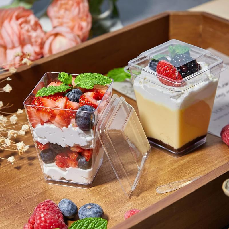 50 Pack 5 Oz Dessert Cups with Lids and Spoons, Plastic Parfait Cups with Lids Clear Mini Dessert Cups with Spoons for Party Individual Pudding Yogurt Fruit Trifle Jello
